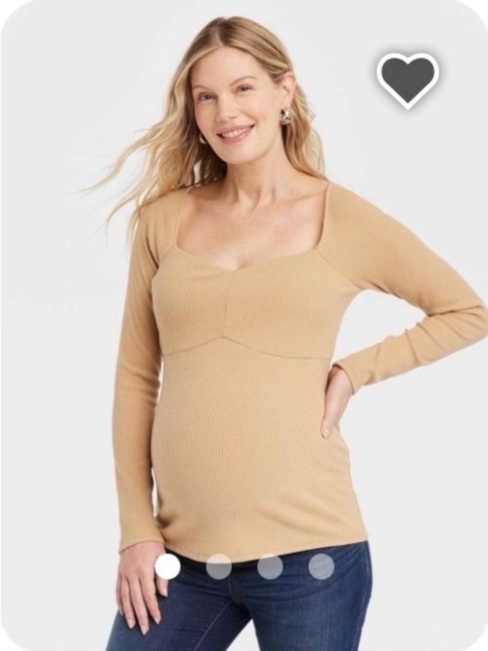 Isabel Maternity by Ingrid & Isabel Camel Ribbed Sweetheart Neck Top M